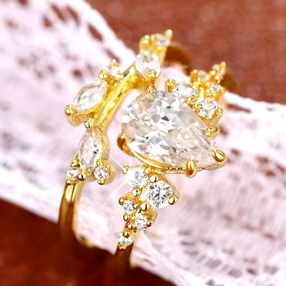 Vintage Flower engagement Wedding Rings for Women Exquisite Leaf Design 7, 8 - Picture 5 of 5